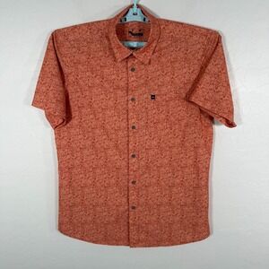 Fish Hippie Co Shirt Mens Medium Orange Button Up‎ Stretch Floral Performance
